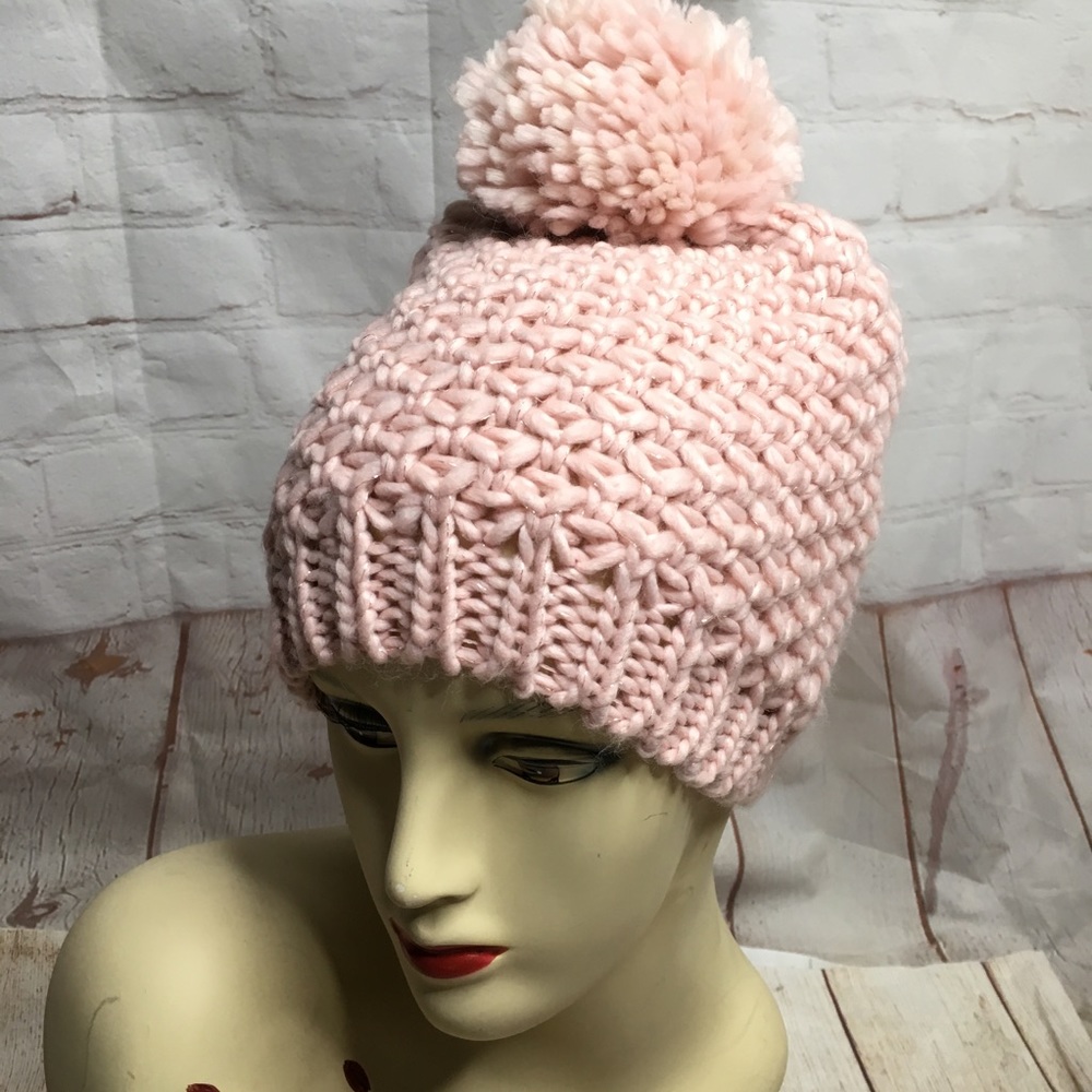3/$25 Collection 18 Pink Metallic Knit Pom Pom Beanie Cap